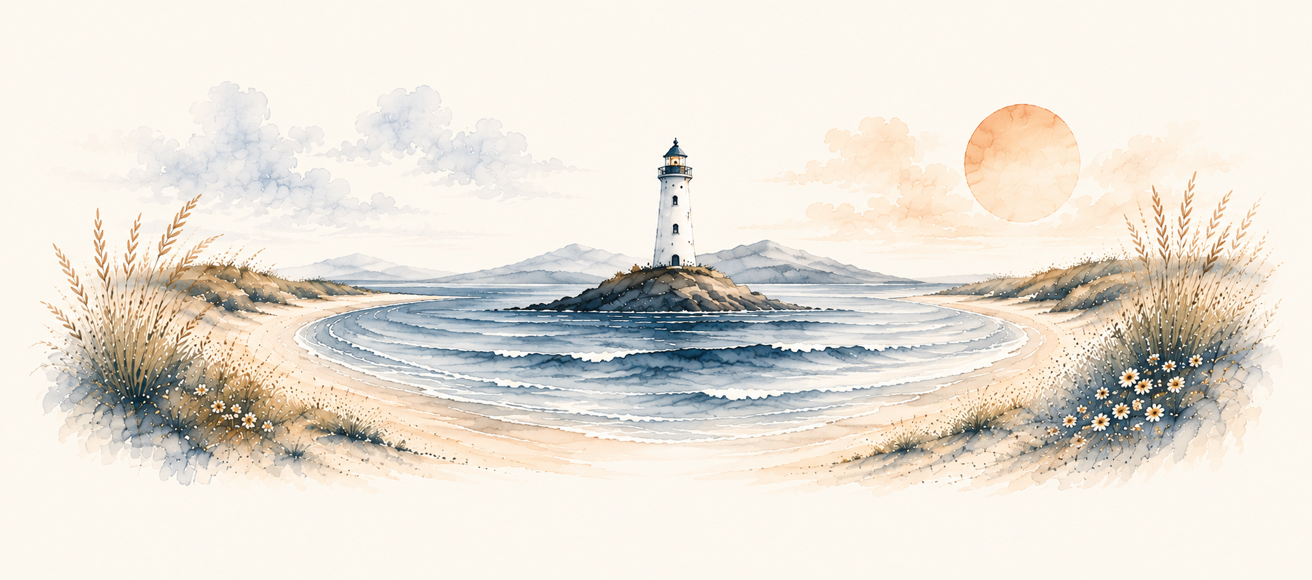 Watercolor lighthouse representing the Gemini Shores counseling journey