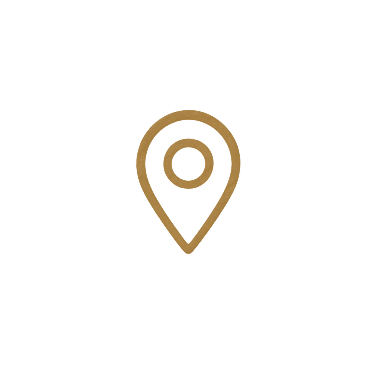 3D map pin icon with a hollow center, gold outline, and red shadow on a black background.