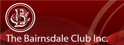 Logo for The Bairnsdale Club Inc. with a red background and white text.