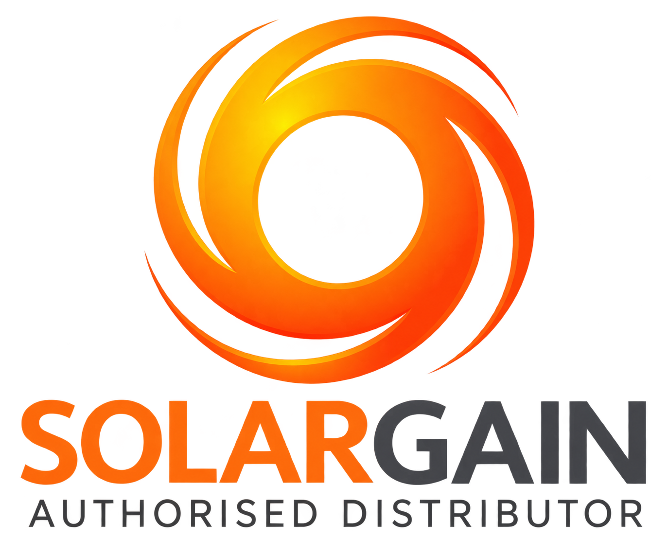 A logo with a stylized orange and yellow swirl and the words "SOLAR GAIN" in orange and gray, with "AUTHORISED DISTRIBUTOR" written below in black.