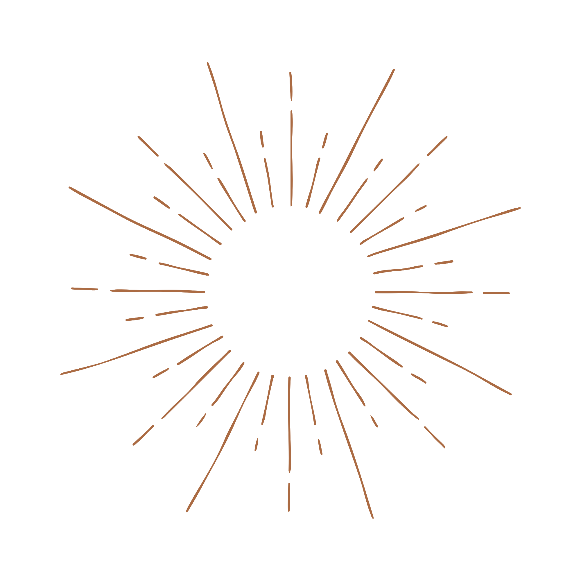 Decorative illustration of sunrise rays radiating from a central point, with a black background and orange-brown lines.