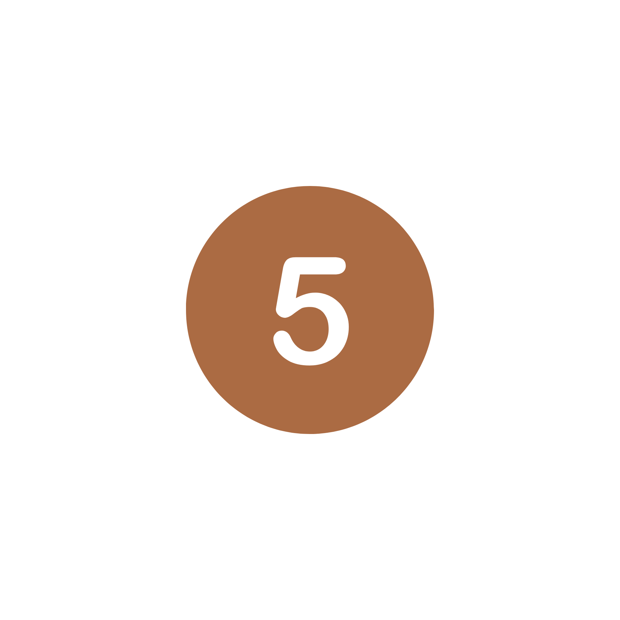 A graphic with three sections: a black upper part with a stylized logo, a brown middle circle with the number 5, and a black lower part.