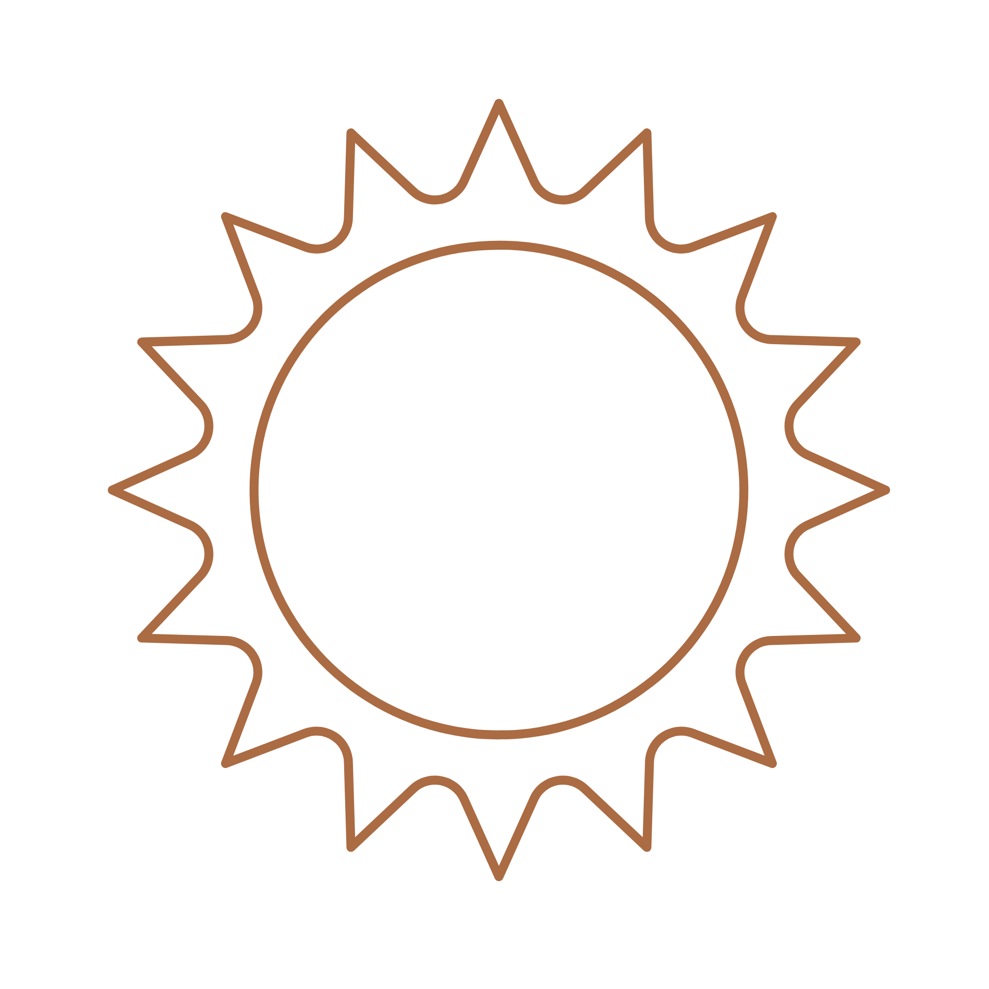 Outline of a maple leaf with a circular shape inside it.