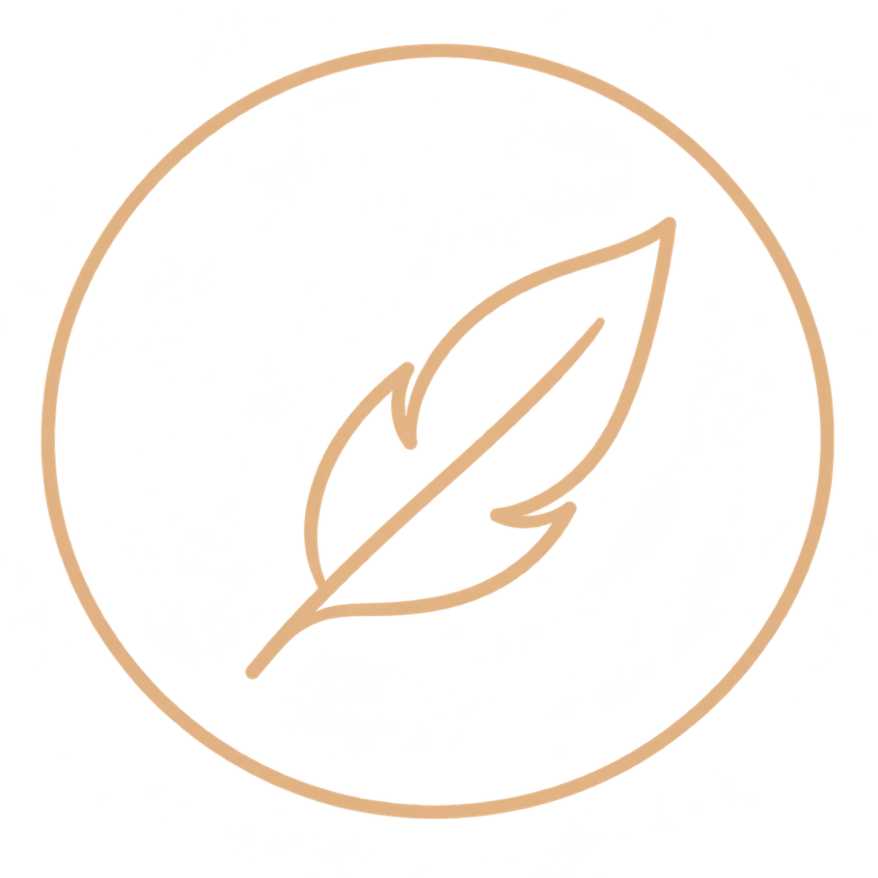 Stylized icon of a leaf enclosed in a circle, representing eco-friendliness or sustainability.