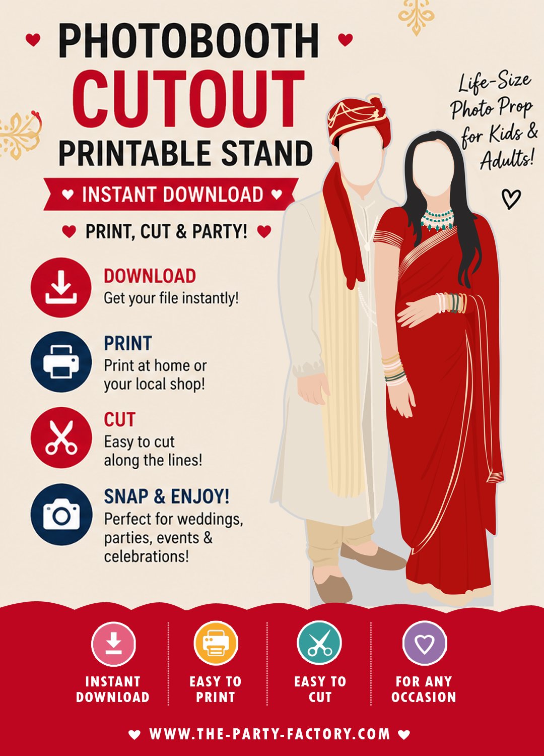 Indian Couple Printable Life-Size Photo Booth Cutout Stand