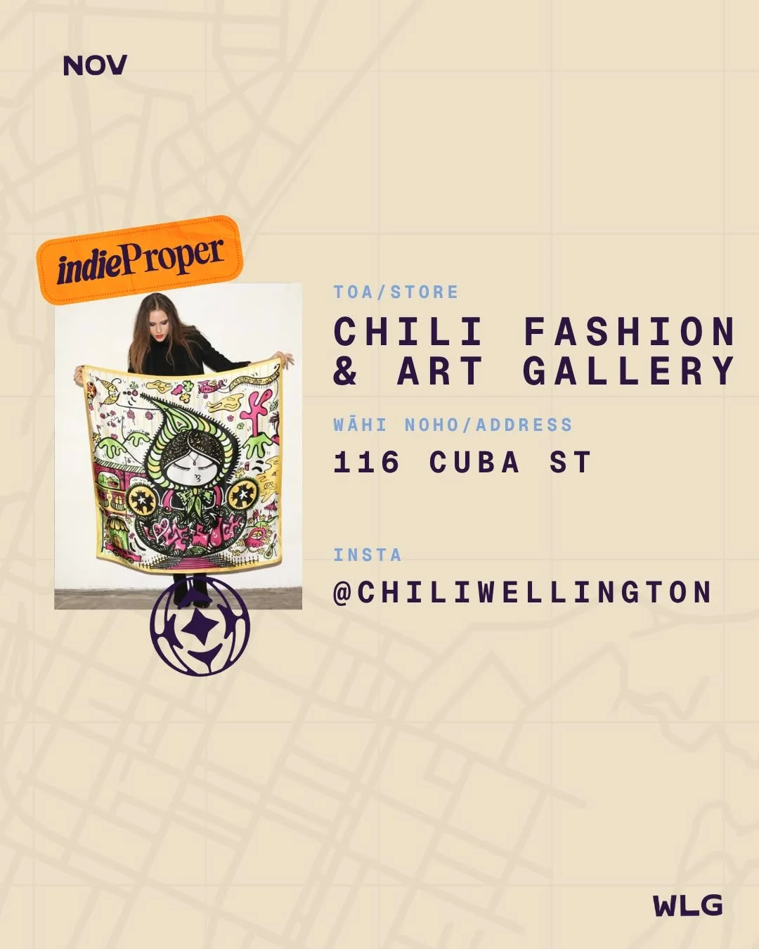 Meet Chili Fashion &amp; Art Gallery. 
Located in the heart of Wellington's iconic Cuba Street, CHILI Fashion &amp; Art is a vibrant boutique dedicated to unique clothing, original artworks, and statement accessories. 
They are offering a gift with a
