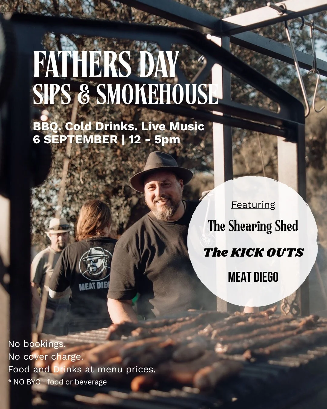Celebrate your dad with meat and music this Father&rsquo;s Day. Shout him a beer if you really love him. 
12pm 6th September. See you there!