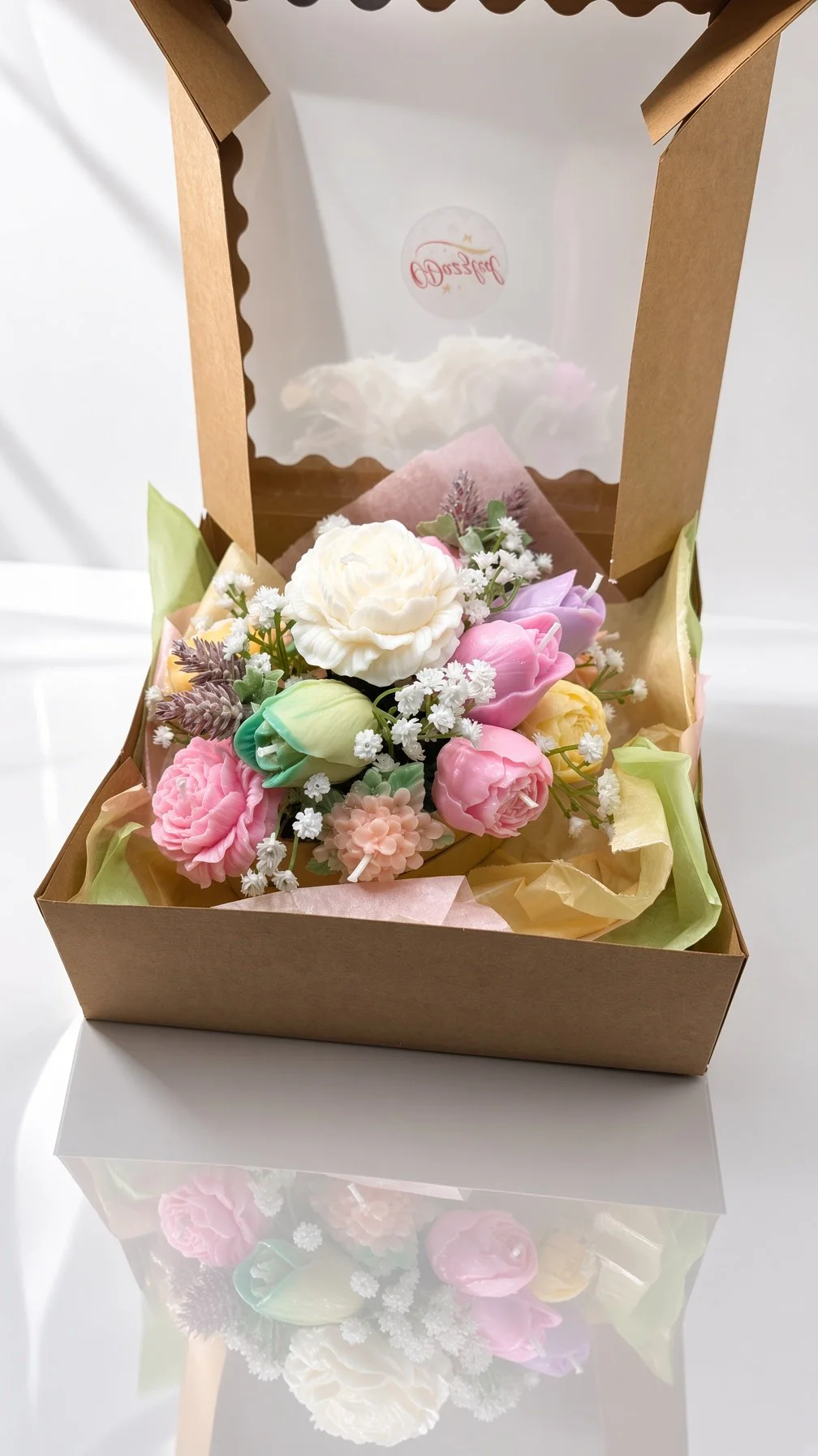 Handmade pastel candle bouquet in a hatbox — ODazzled