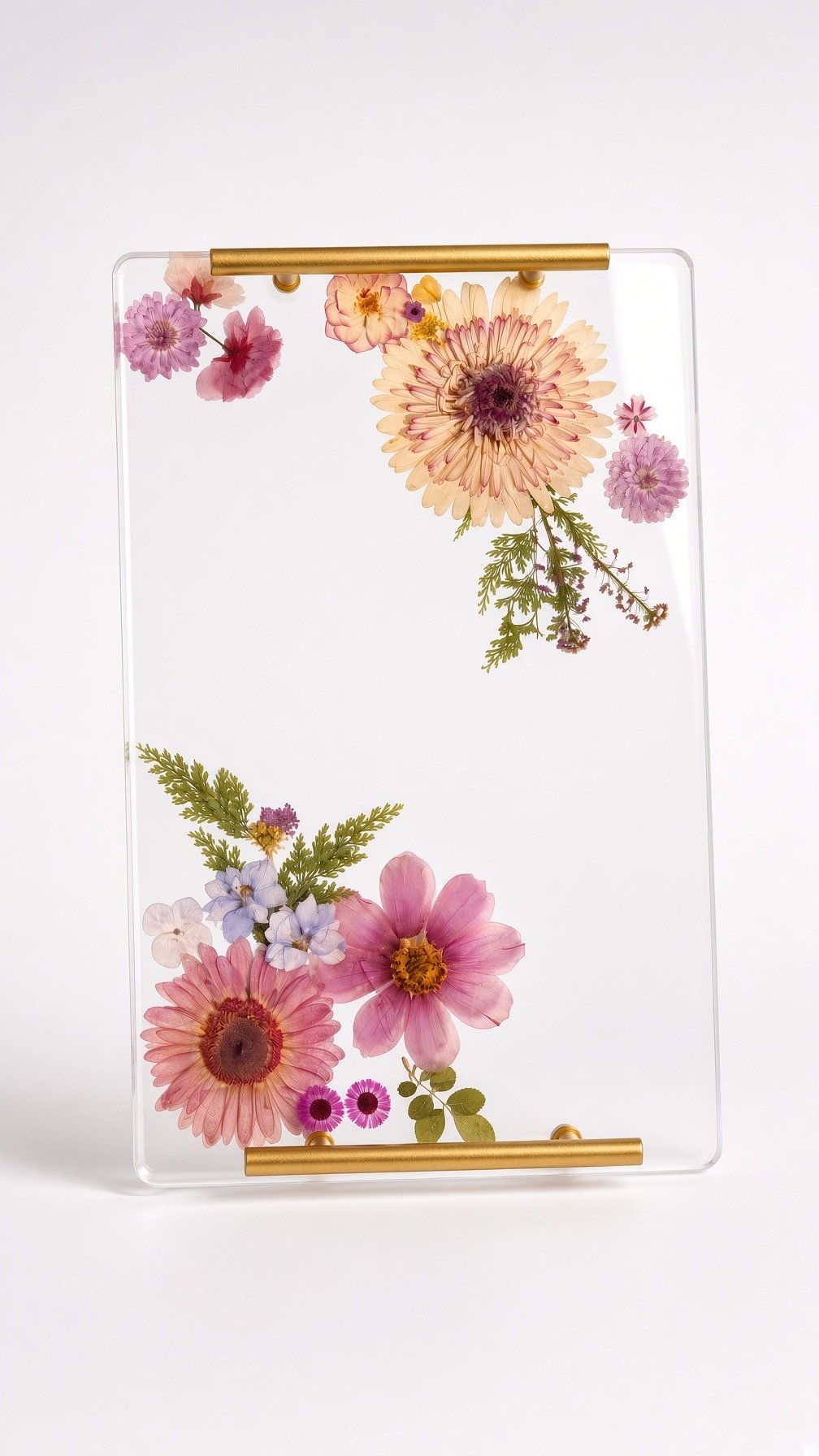 ODazzled candle-making and resin workshop promo — handmade floral resin tray with pressed pink flowers, crafted in Los Angeles