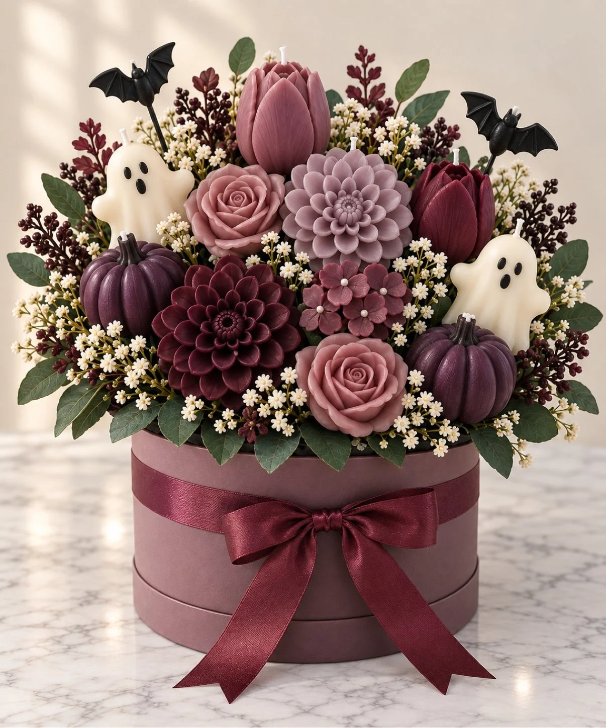 Midnight Plum Halloween candle bouquet, handmade in Los Angeles — ODazzled