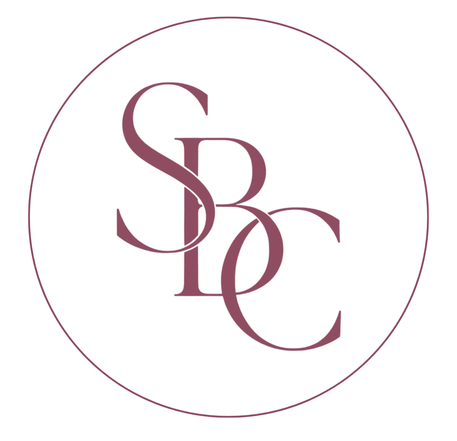 A circular logo with a black background. Inside the circle, the initials 'S', 'C', and 'E' are interlinked in a lavender or mauve color, creating a monogram design.