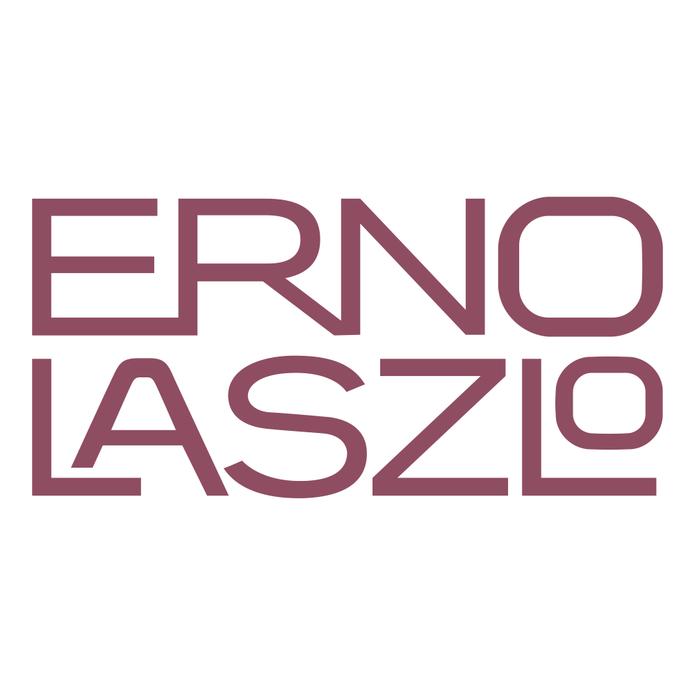 Logo with stylized text reading 'Erno Laszlo' in purple letters.