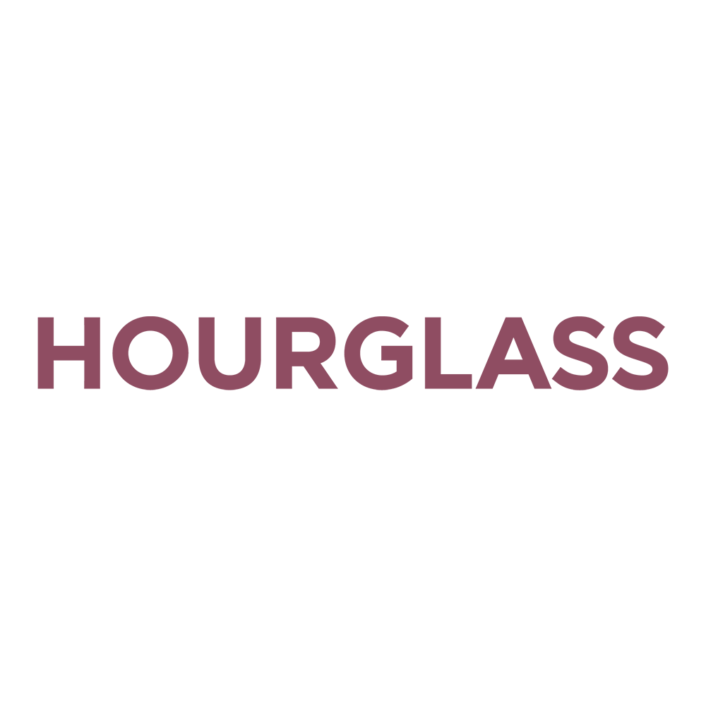 A black background with the word "HOURGLASS" written in purple uppercase letters.