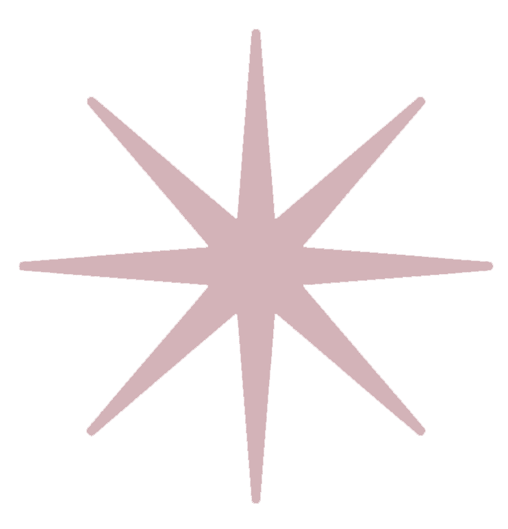 A stylized star-shaped graphic with eight elongated points, colored in light purple on a black background.