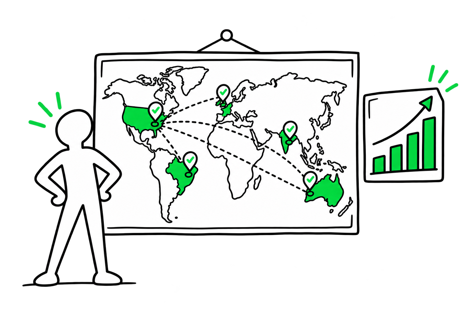 Founder reviewing successful international expansion across multiple markets and continued business growth.