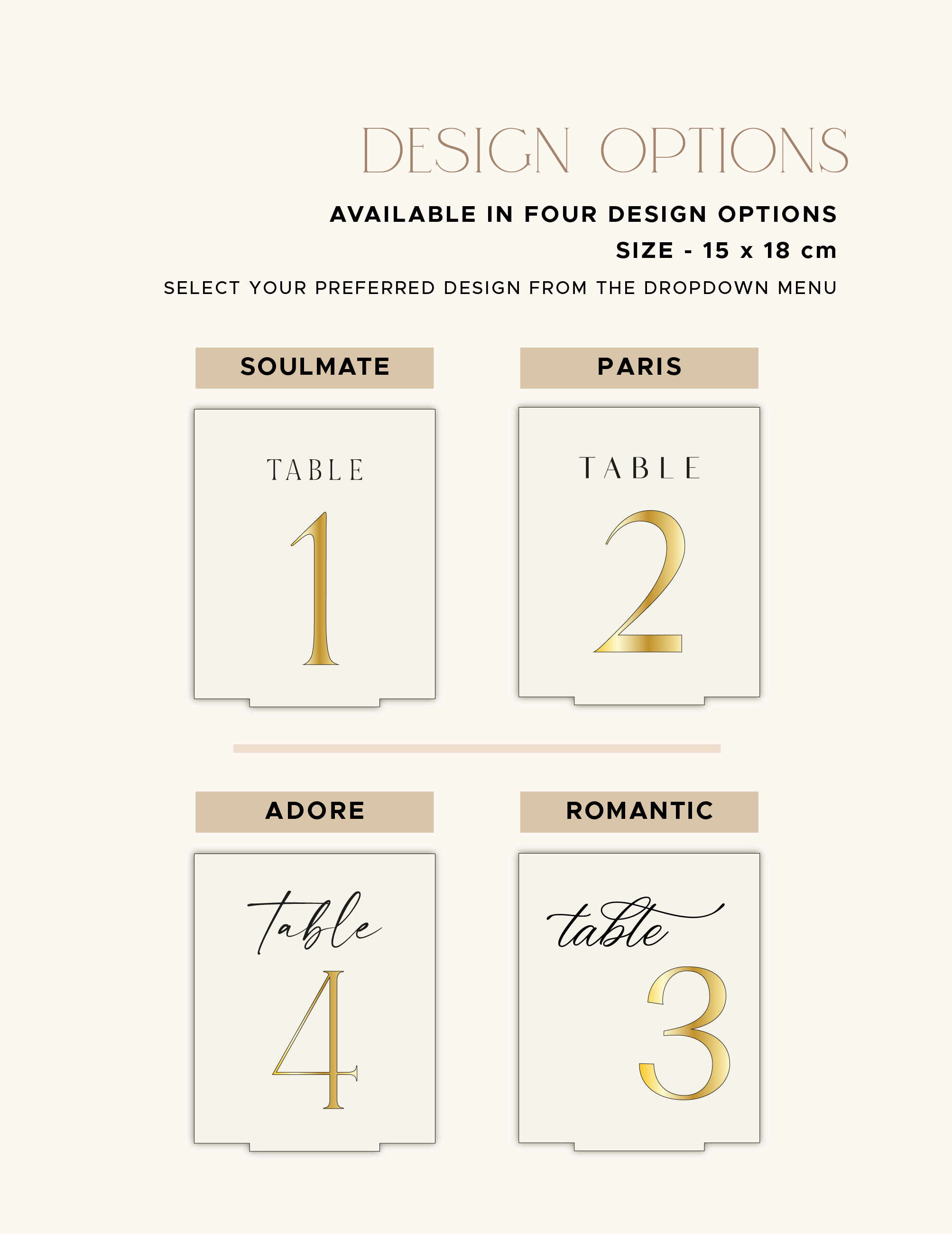 Design and font options for the rectangle acrylic wedding table numbers