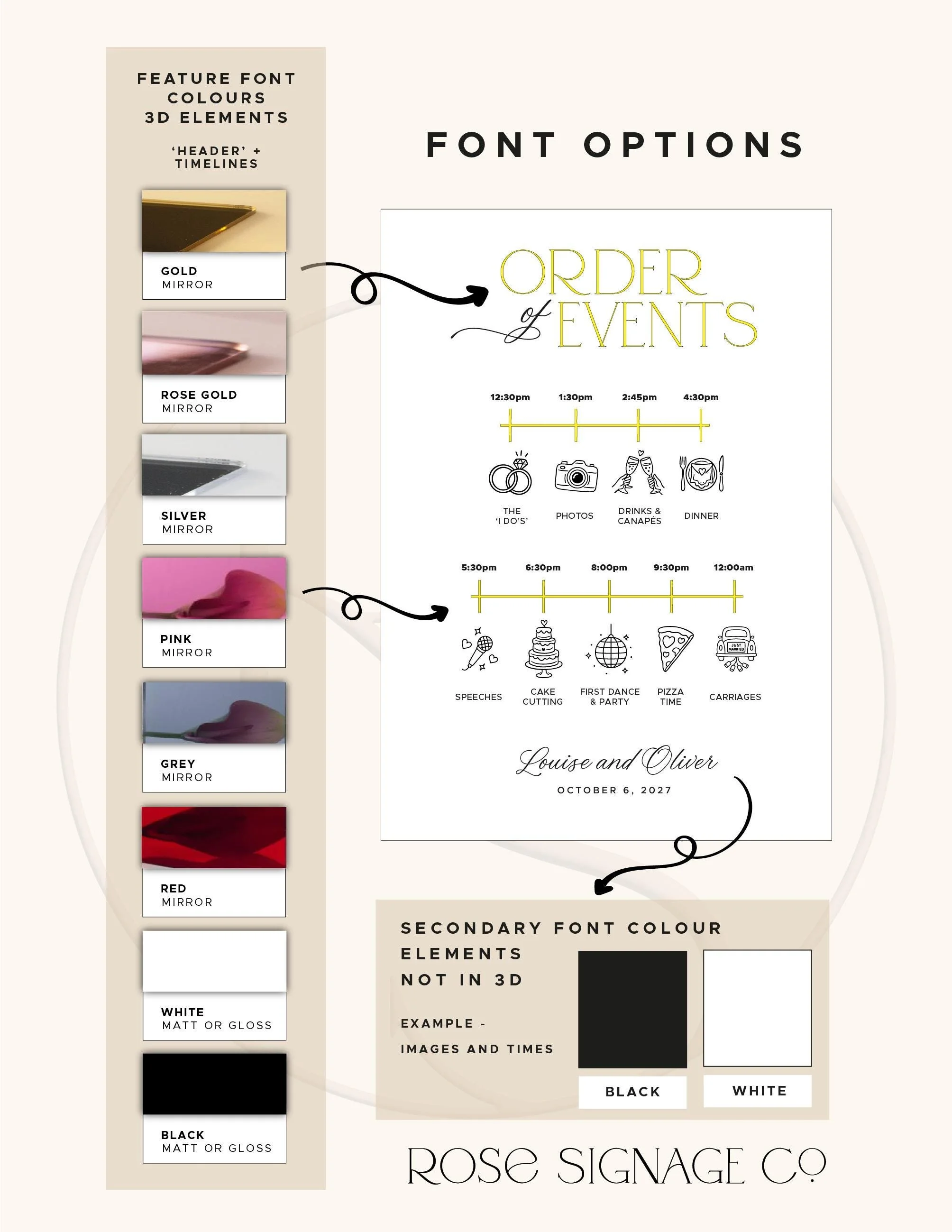 Background and raised lettering colour options for the Order of the Day sign