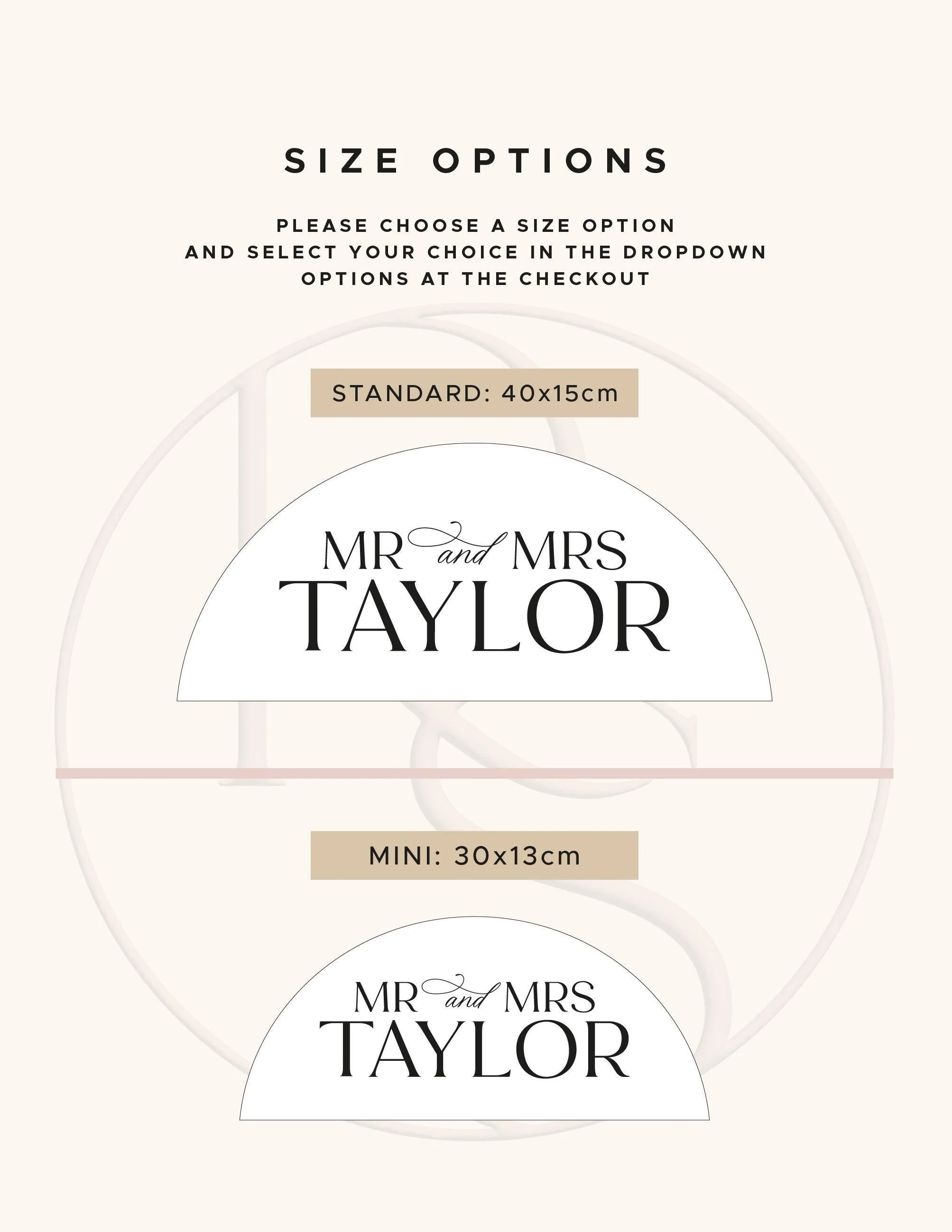 Mini and standard dome acrylic wedding top table sign size comparison