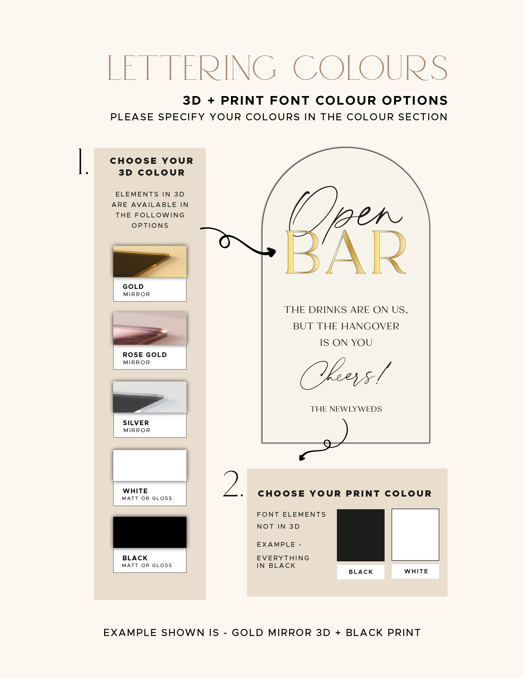 Background, raised lettering and printed wording colours for the Open Bar sign