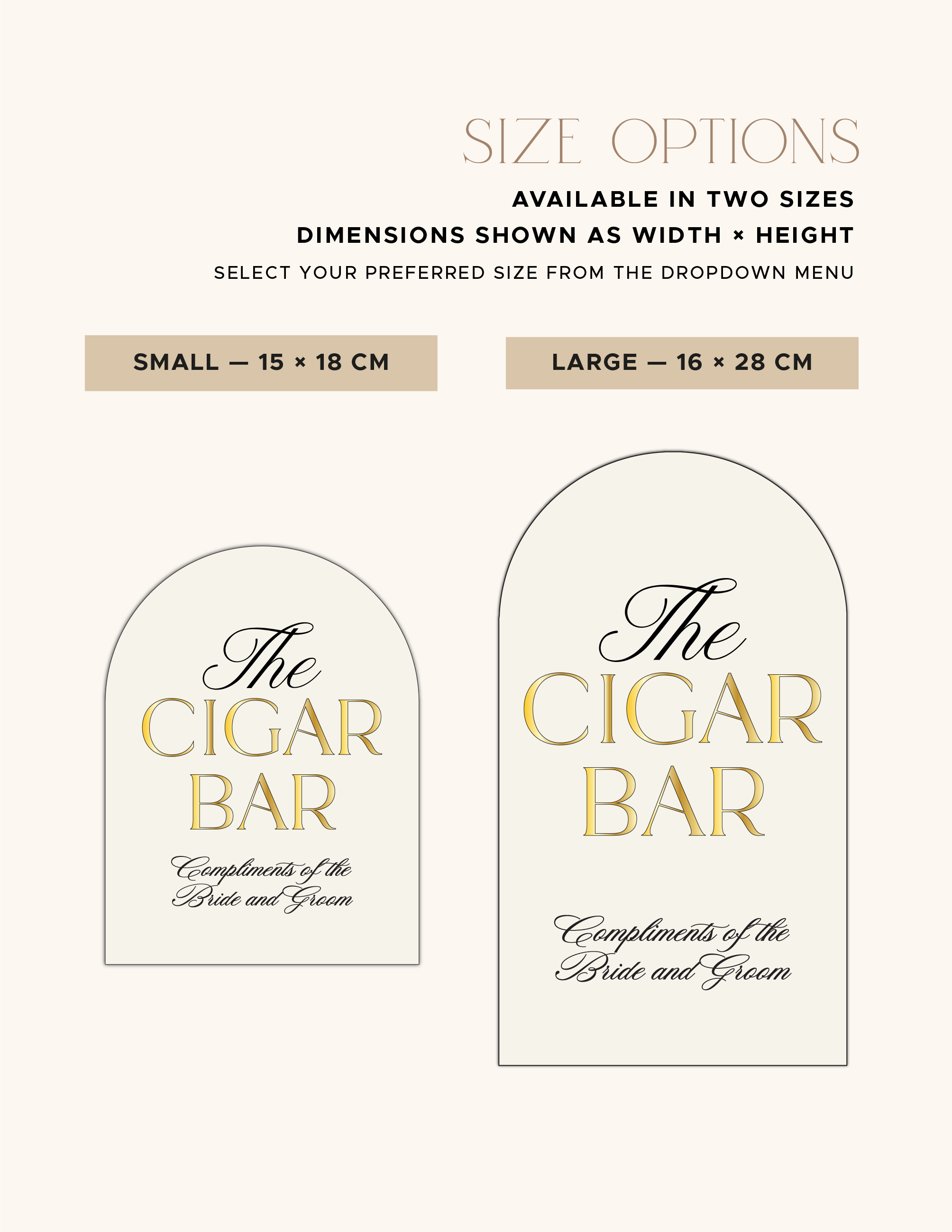 Small and large acrylic Cigar Bar Sign size comparison