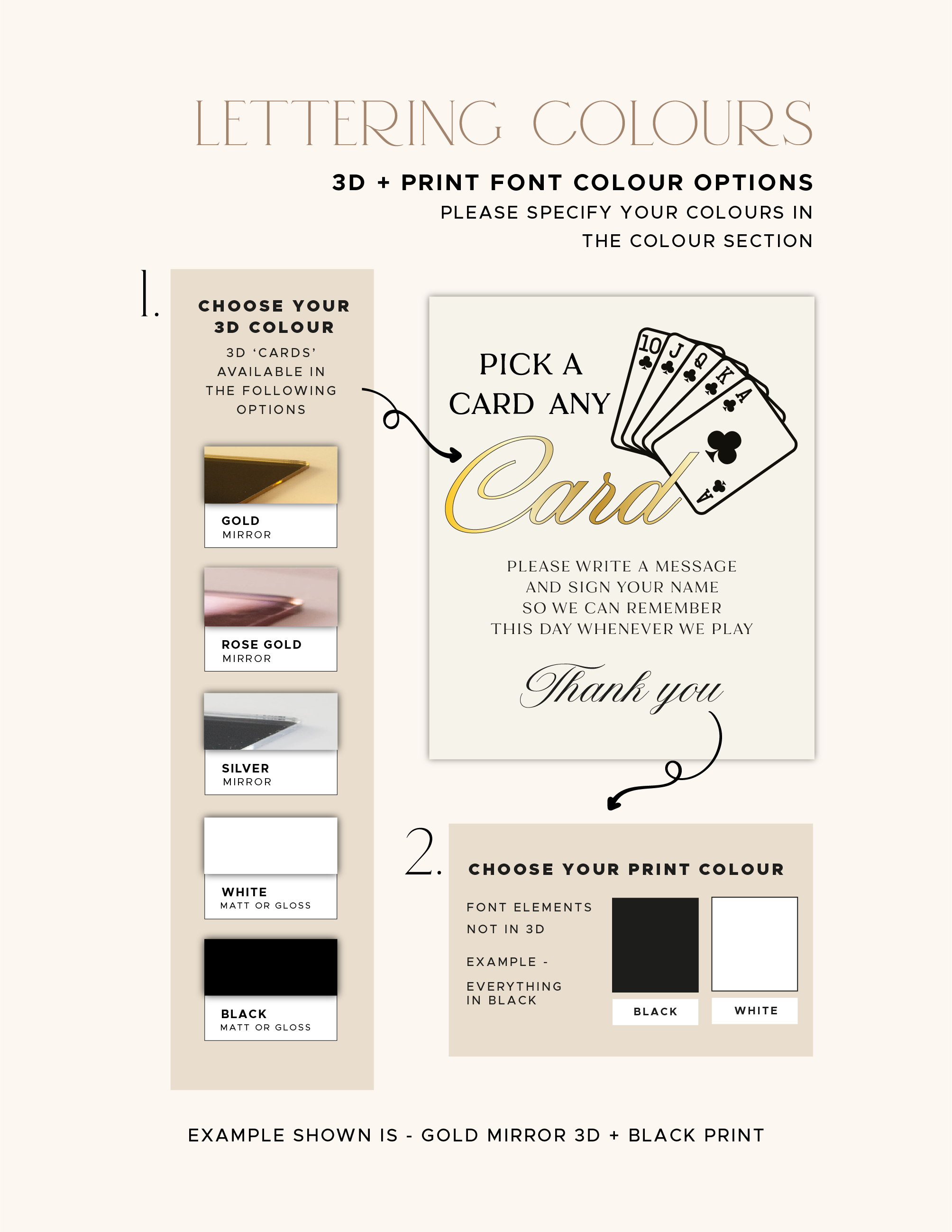 Colour options for the acrylic Playing Cards Guestbook Sign.