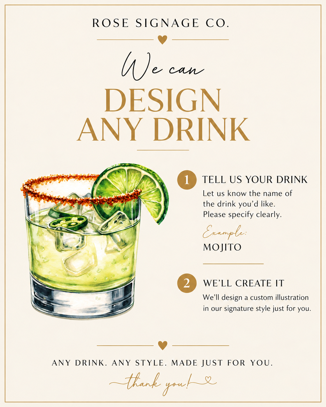 Information explaining how personalised cocktail illustrations are created