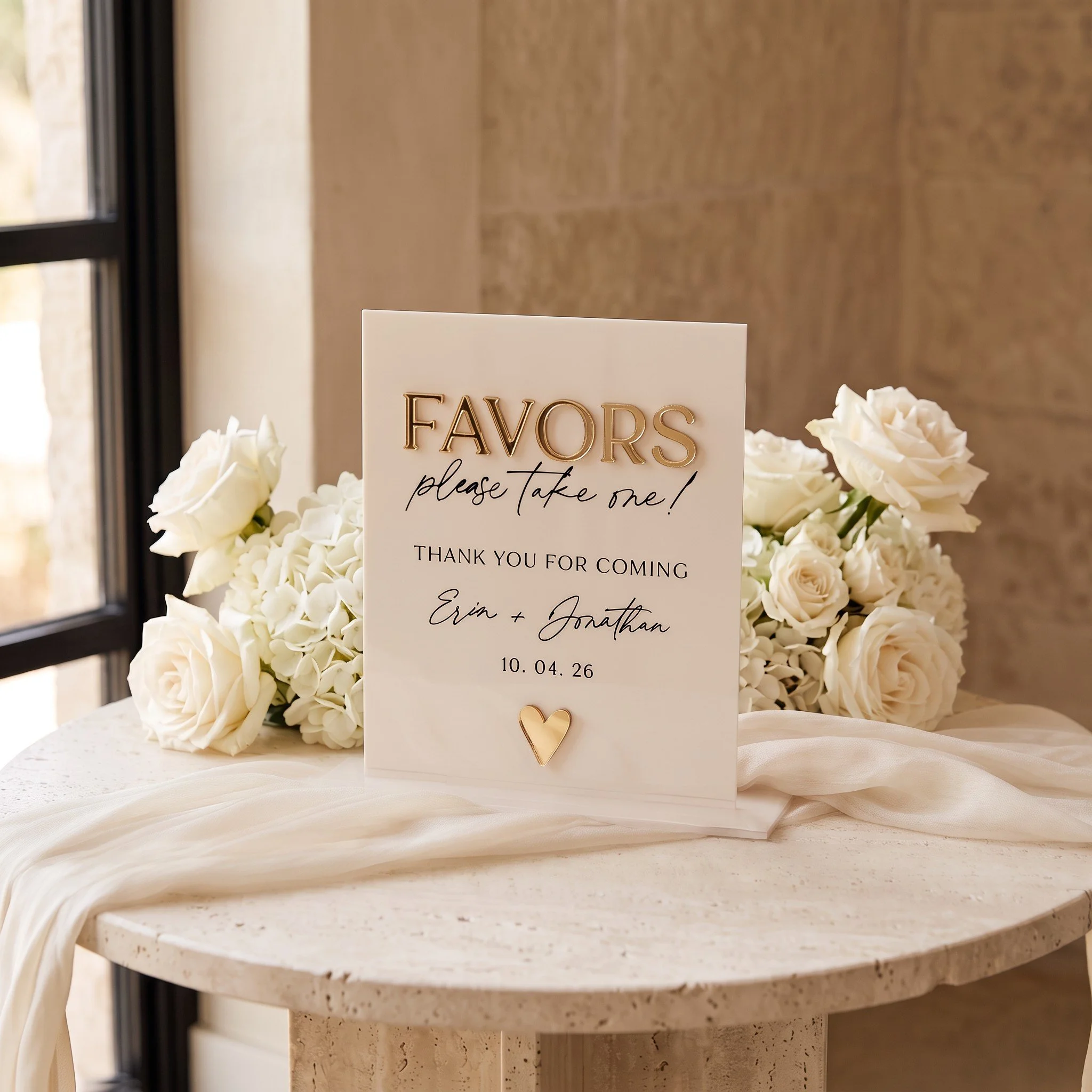 Wedding favour table sign inviting guests to take a gift home.