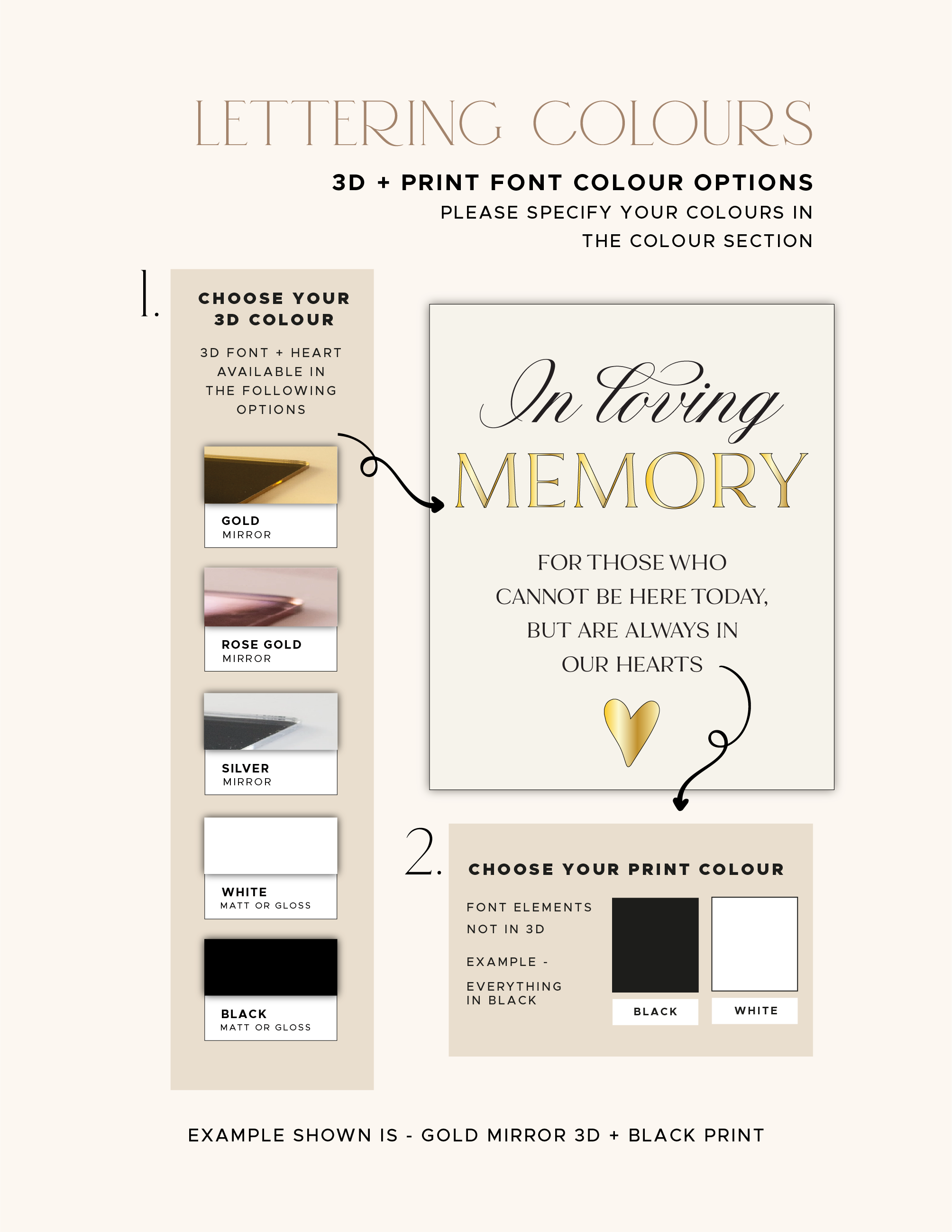 Acrylic background colours available for the In Loving Memory wedding sign