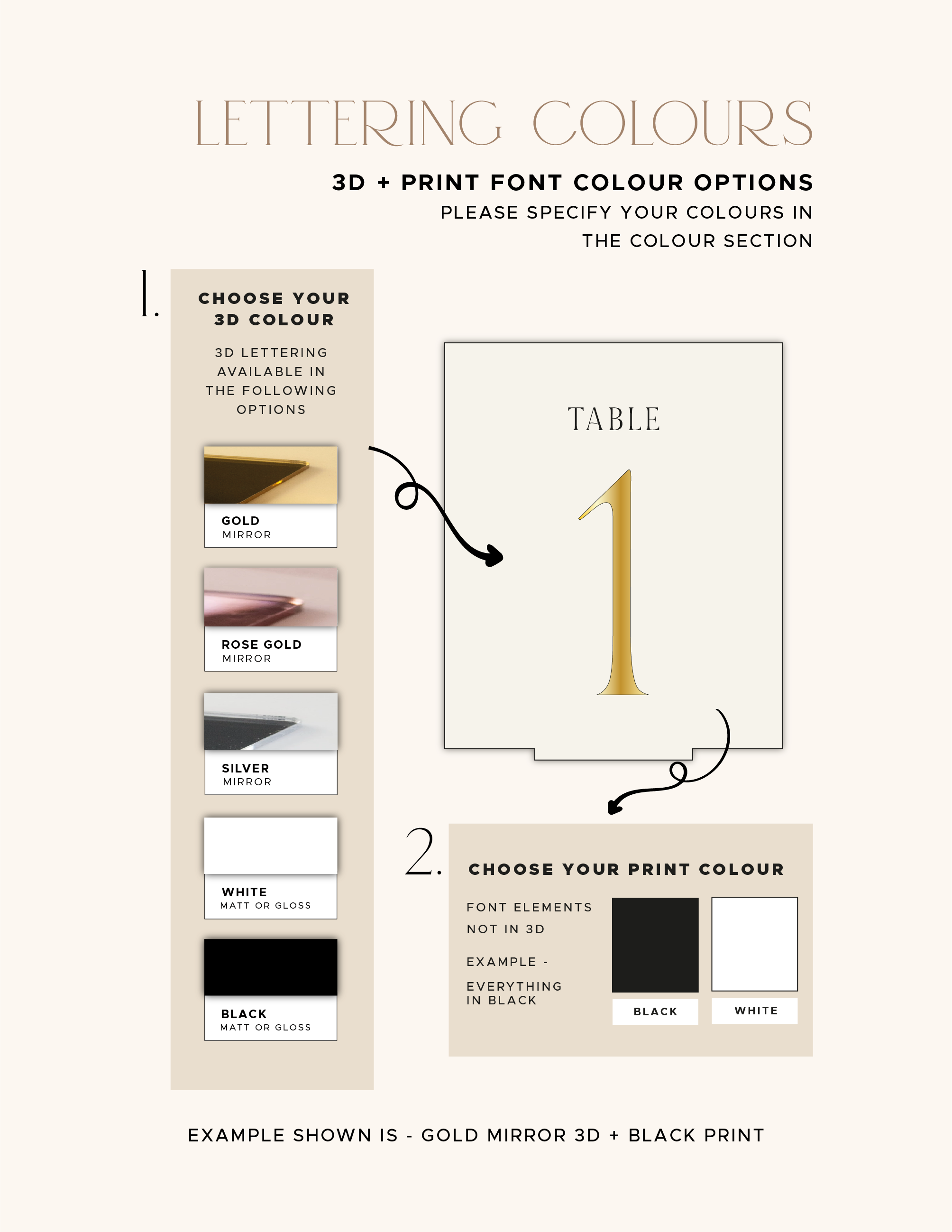 Background and raised number colour options for the acrylic table-number set