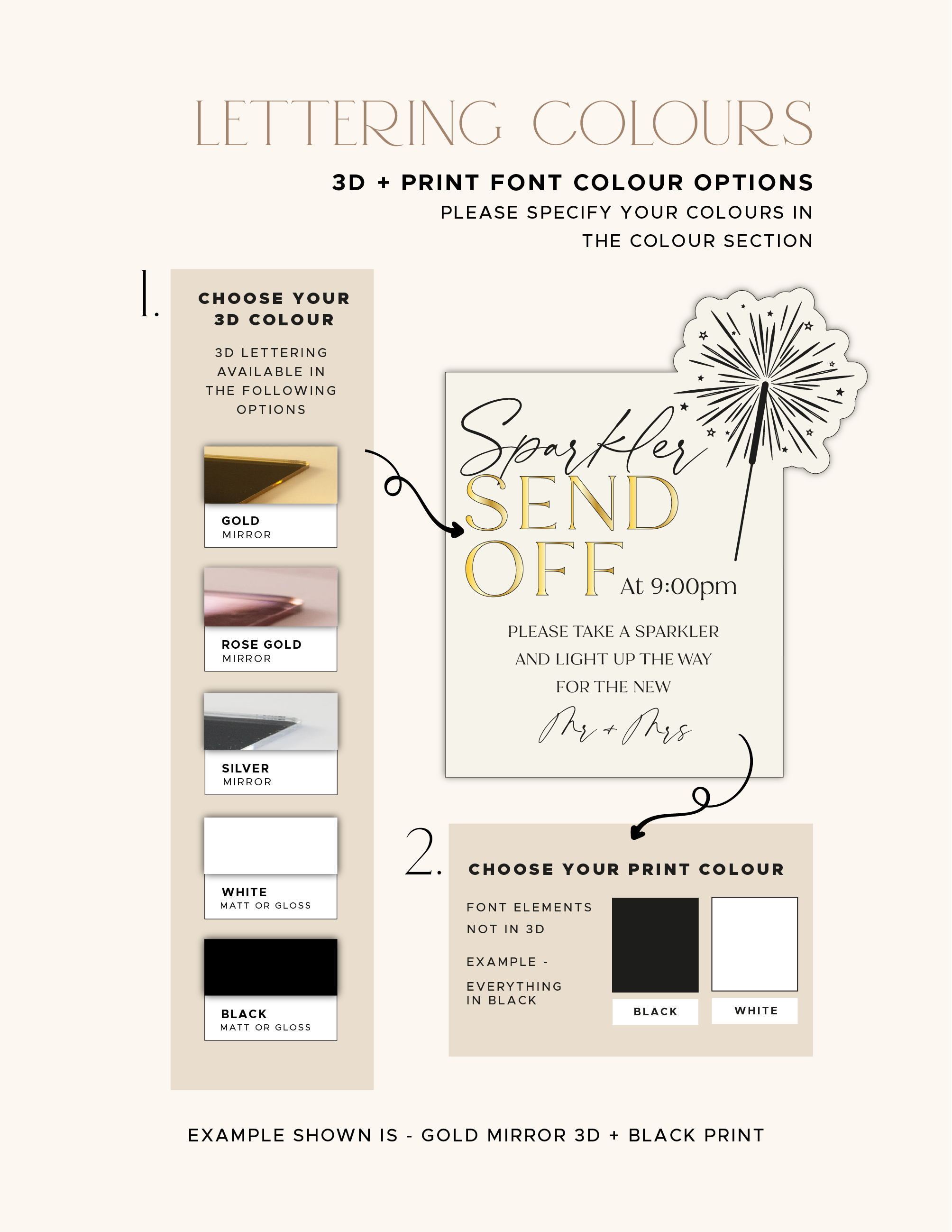 Design options available for the acrylic Sparkler Send-Off wedding sign