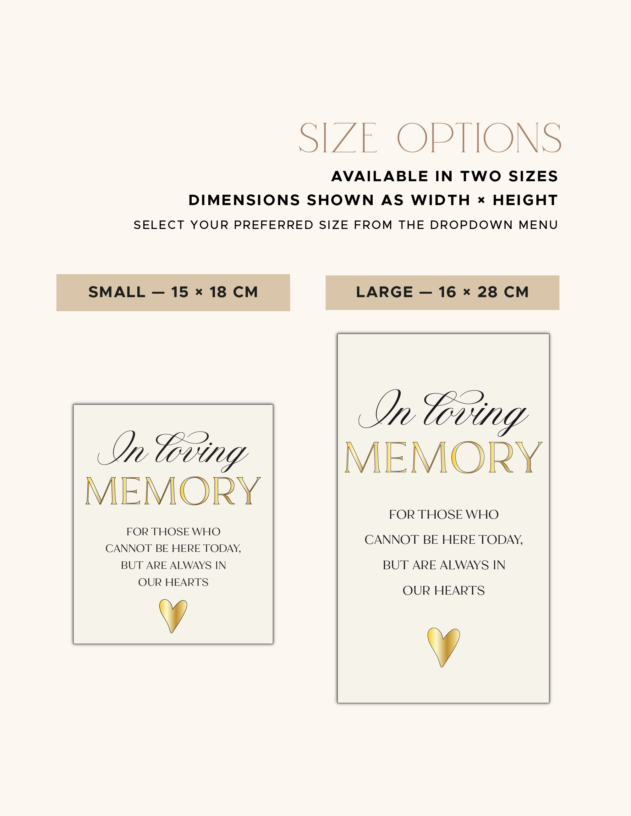 Small and Large acrylic In Loving Memory sign size comparison