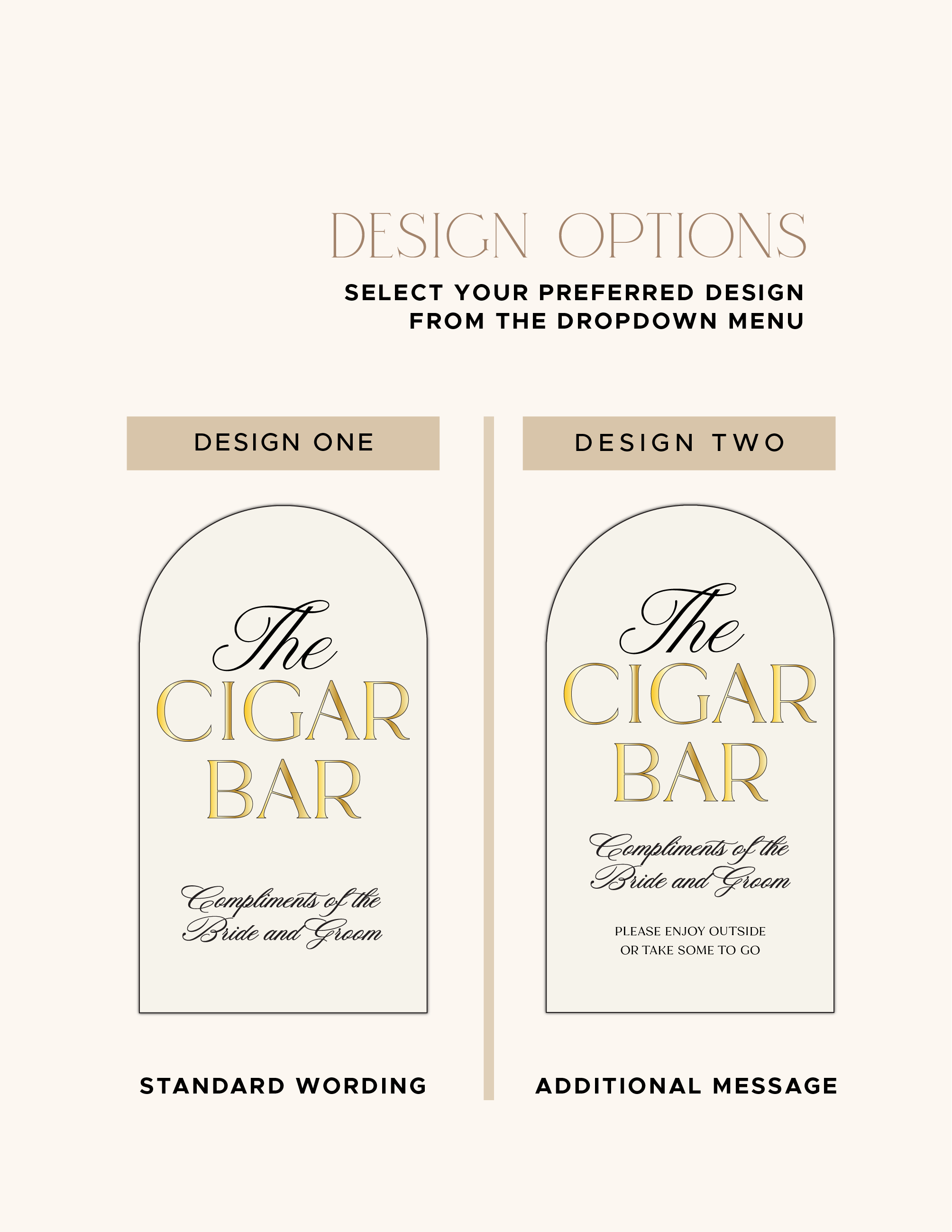 Dome and rectangular shape options for the acrylic Cigar Bar Sign