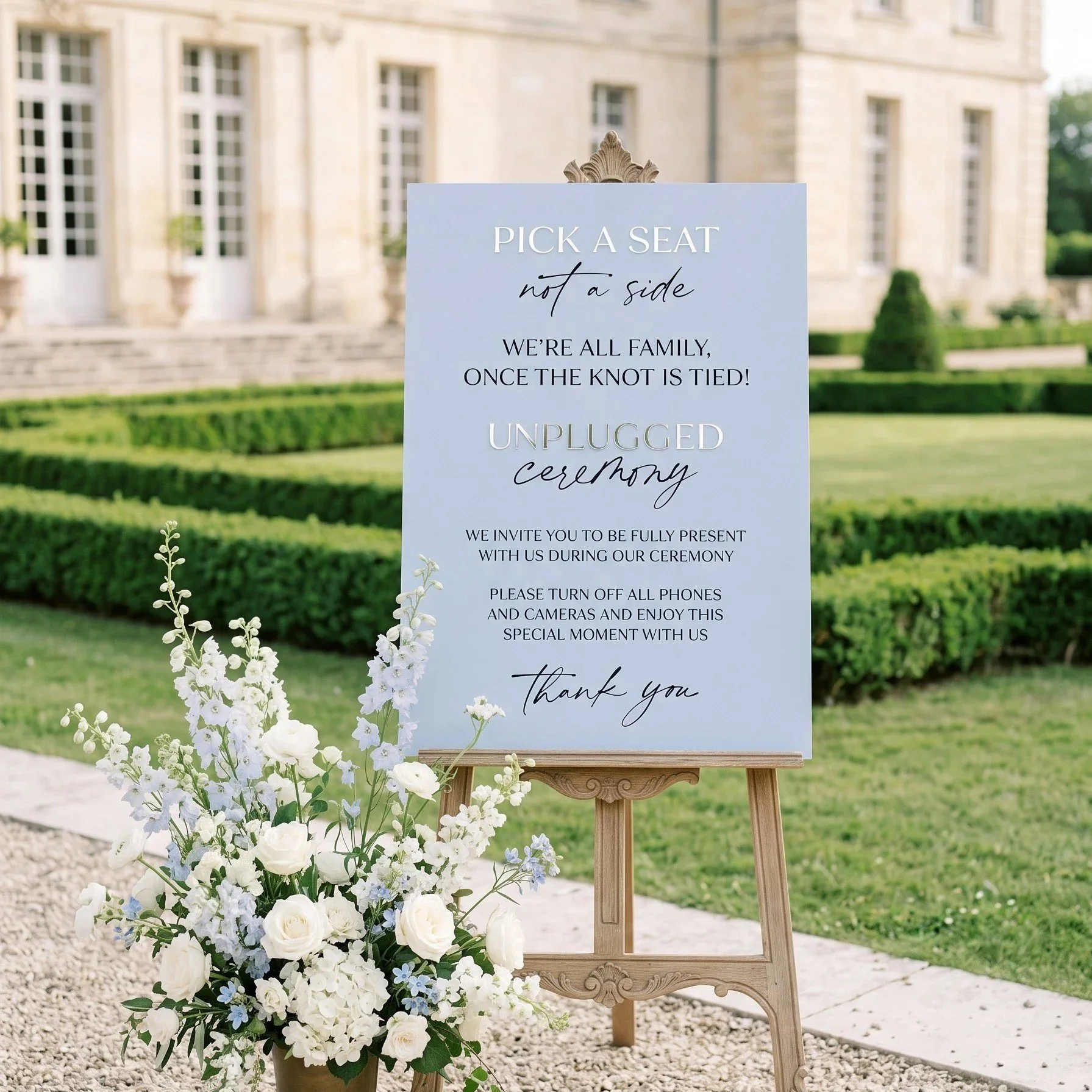 Pick a Seat, Not a Side & Unplugged Ceremony Sign