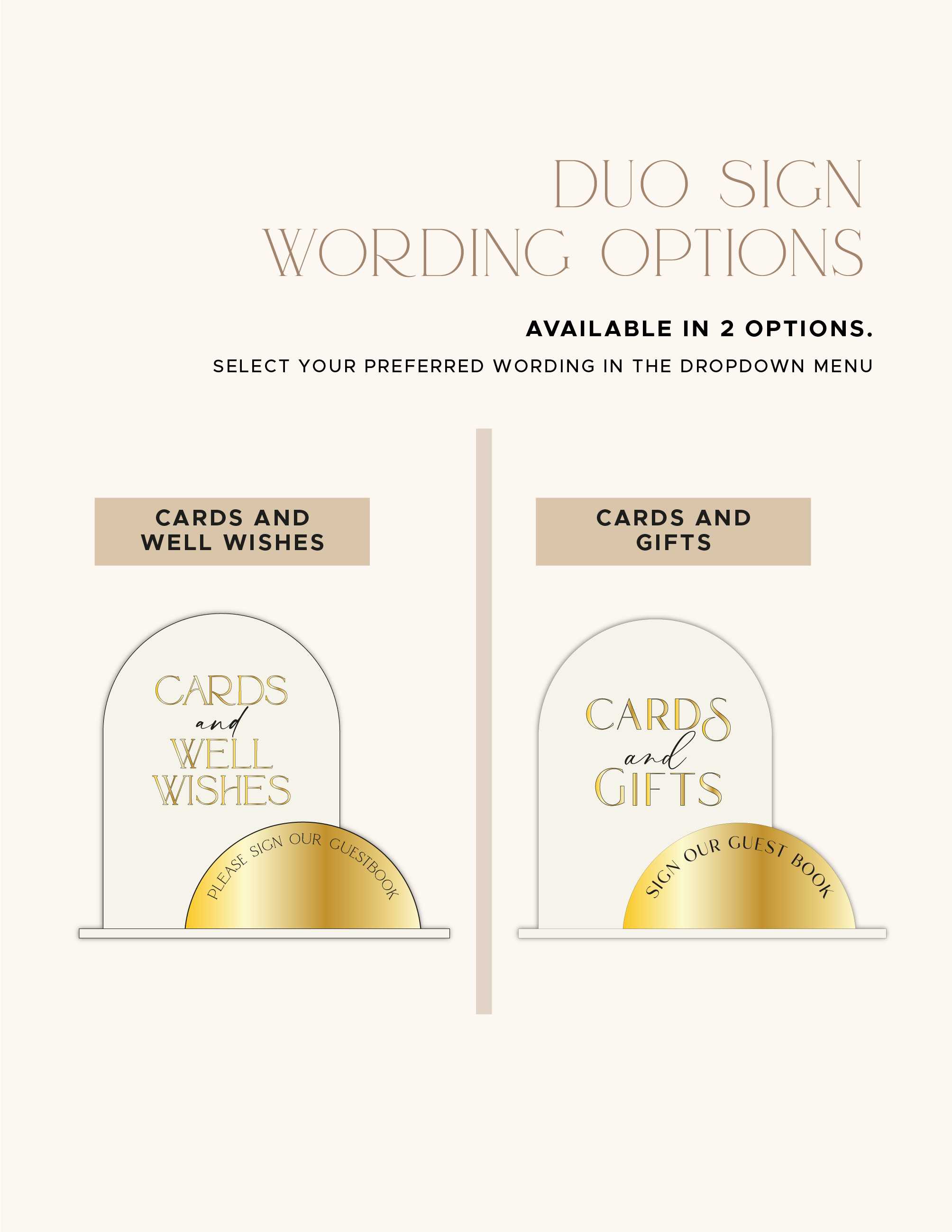 Duo Guestbook Sign wording options with coordinating pen holder