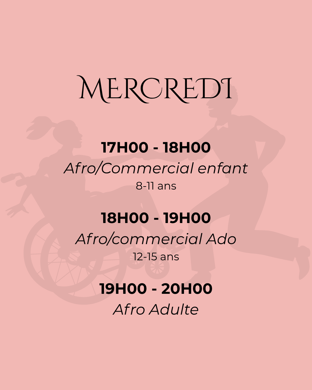 Planning et horaires des cours de danse du mercredi