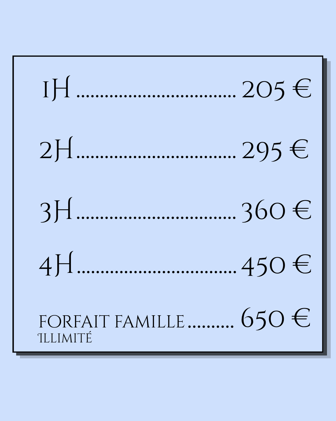 Tarifs Saison 2026-2027
