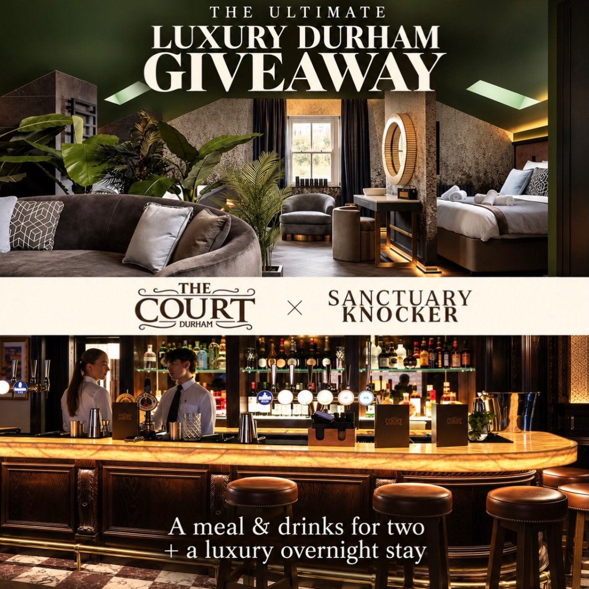 THE ULTIMATE LUXURY DURHAM GIVEAWAY ✨

@thecourtdurham &times; @sanctuaryknocker 

We&rsquo;ve teamed up to treat two of you to a luxury overnight stay at the all-new Sanctuary Knocker hotel, plus a meal and drinks at The Court Durham.

To enter:

🤍