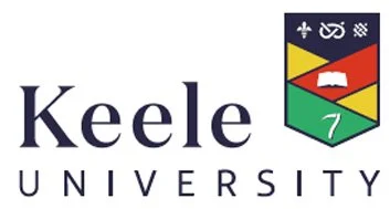 Keele University logo with crest featuring a sailing boat, a book, and geometric shapes.