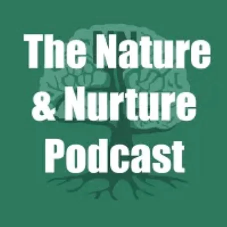 Logo for 'The Nature & Nurture Podcast' with a stylized tree in the background.