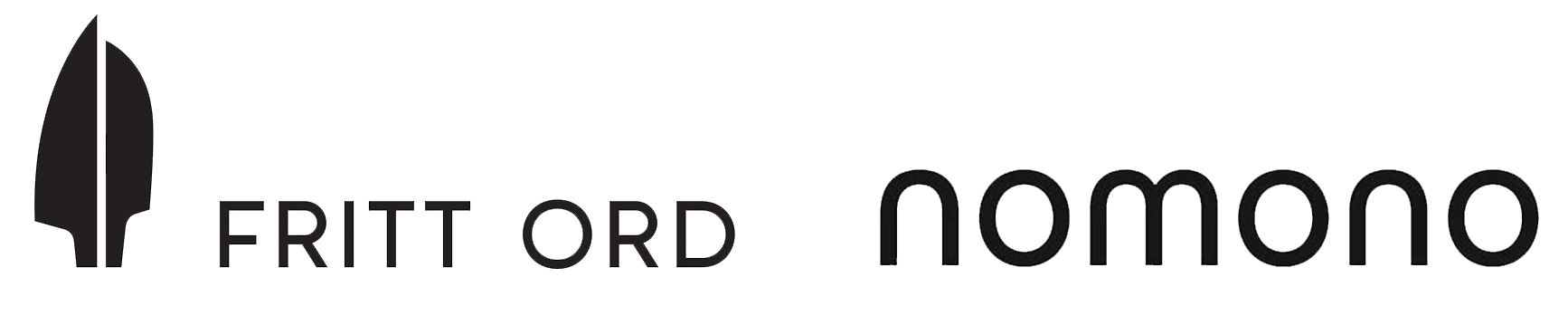 Logo with a stylized arrow and the text 'Fritt Ord Nomono'.