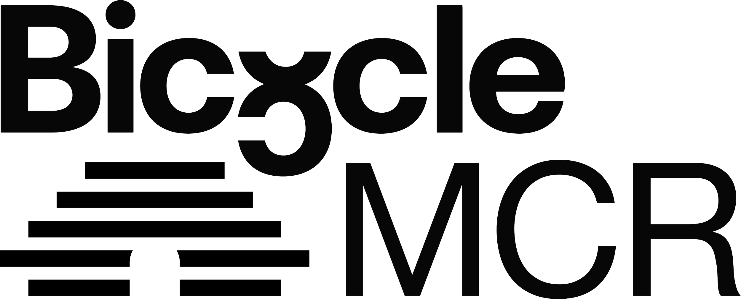 Black and white version of the Bicycle Manchester logo with text and a hive symbol