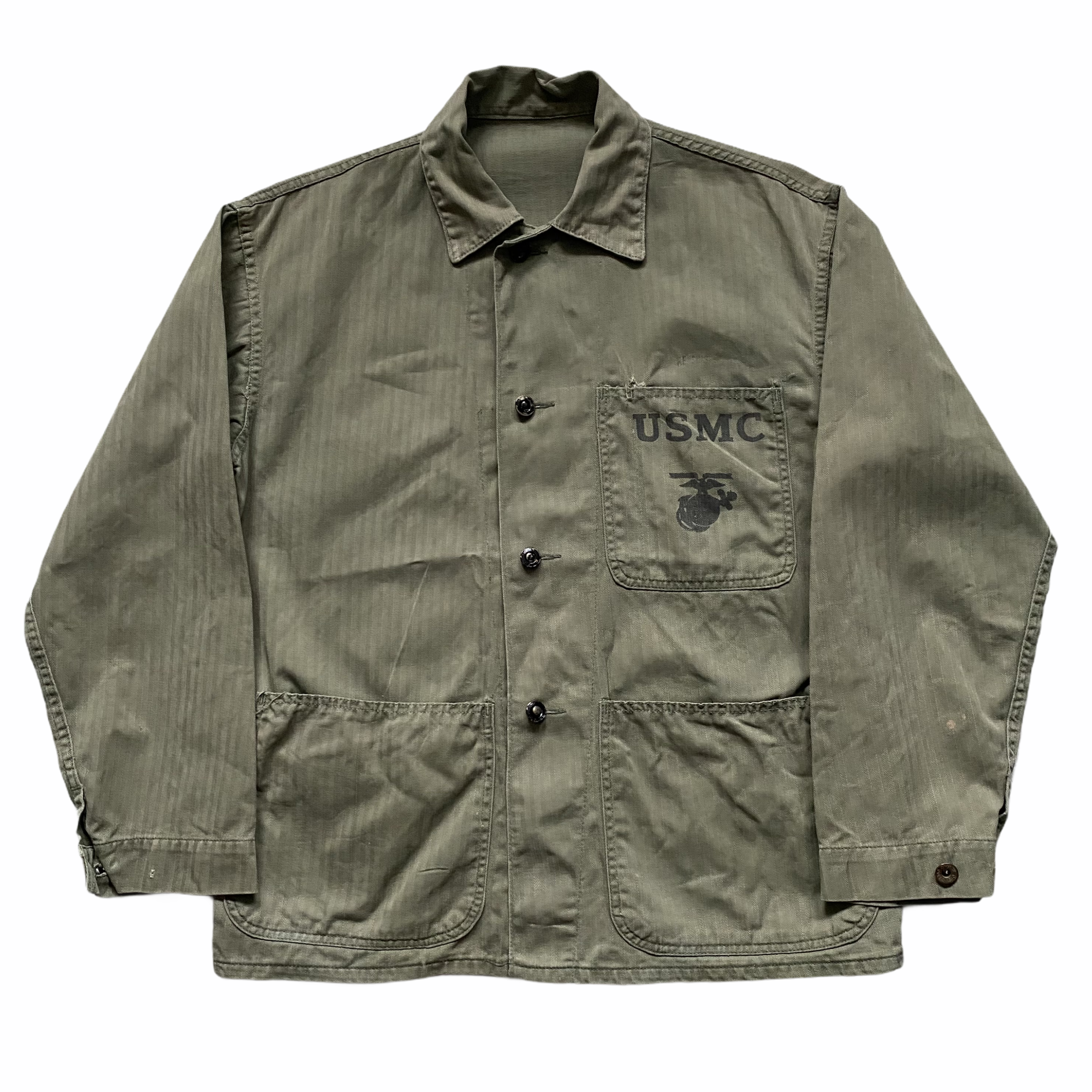 Military-style khaki shirt with 'USMC' patch and eagle logo on the front.
