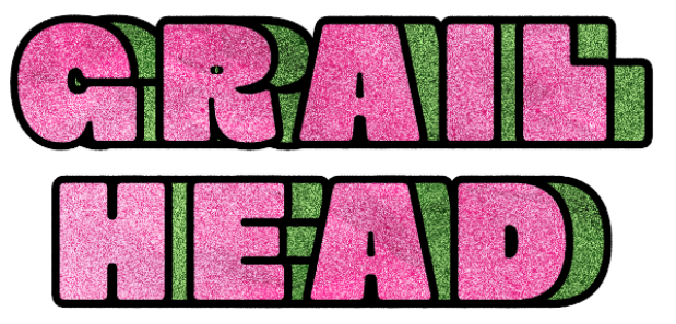 Colorful text reading 'GRAIL HEAD' with pink and green letters outlined in black.