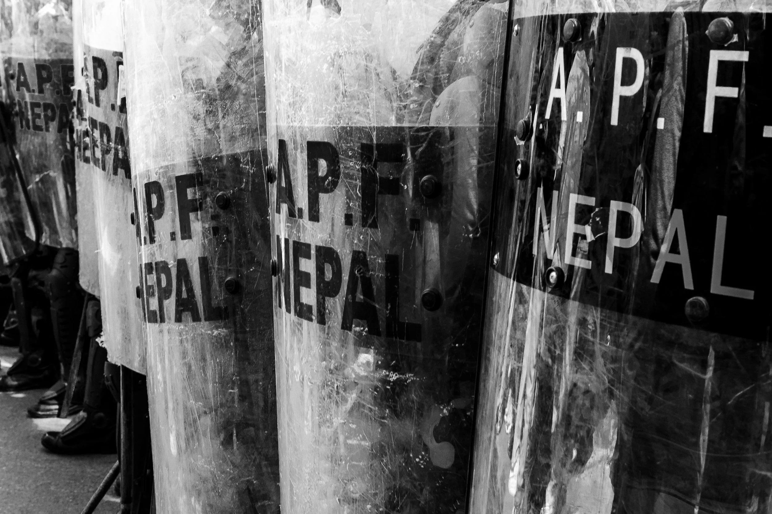 Nepal police anti riot shields. A detail.