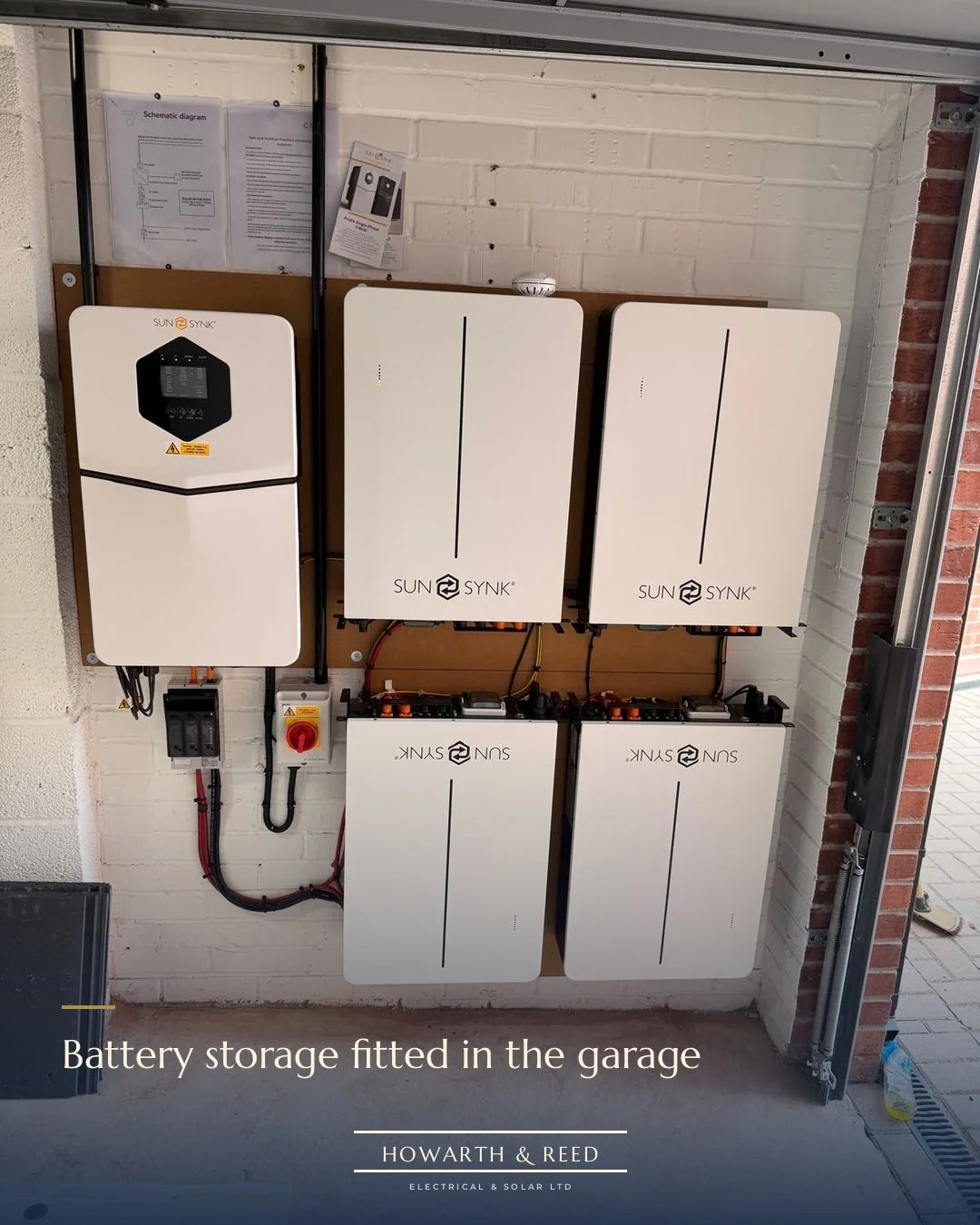 Four Sunsynk batteries and a hybrid inverter, all in the garage. 🔋

That's a serious amount of storage, enough to run a household through the evening peak and still have plenty in reserve.