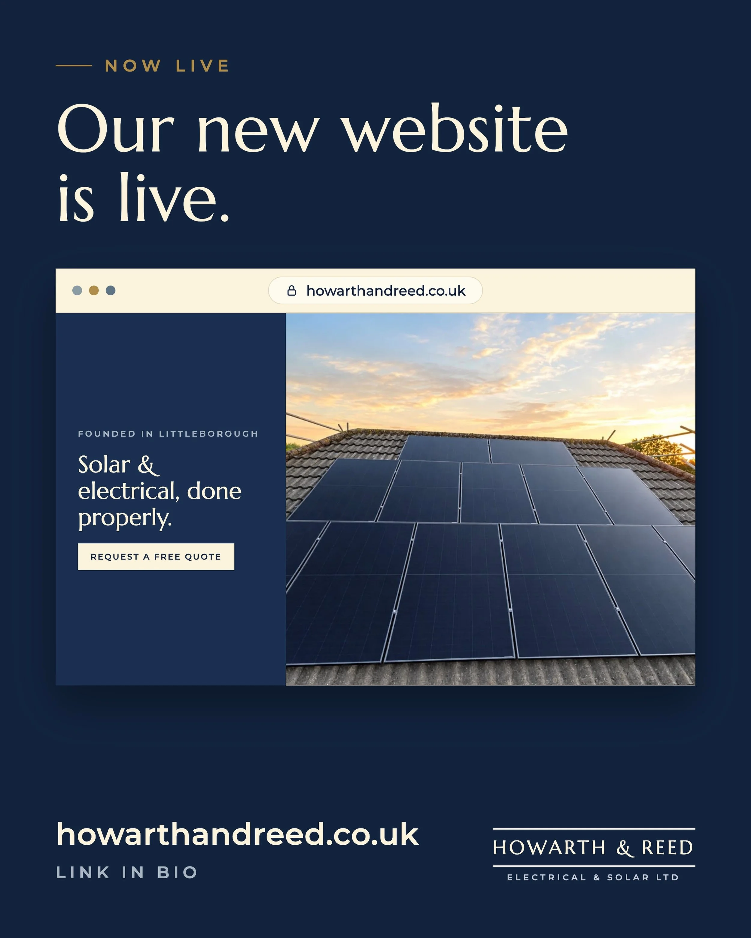 Our new website is now live ☀️

Solar panels, battery storage, EV chargers and electrical work, all in one place. Have a look at our recent installs, our accreditations and what our customers have to say about us.

Thinking about solar for your home 