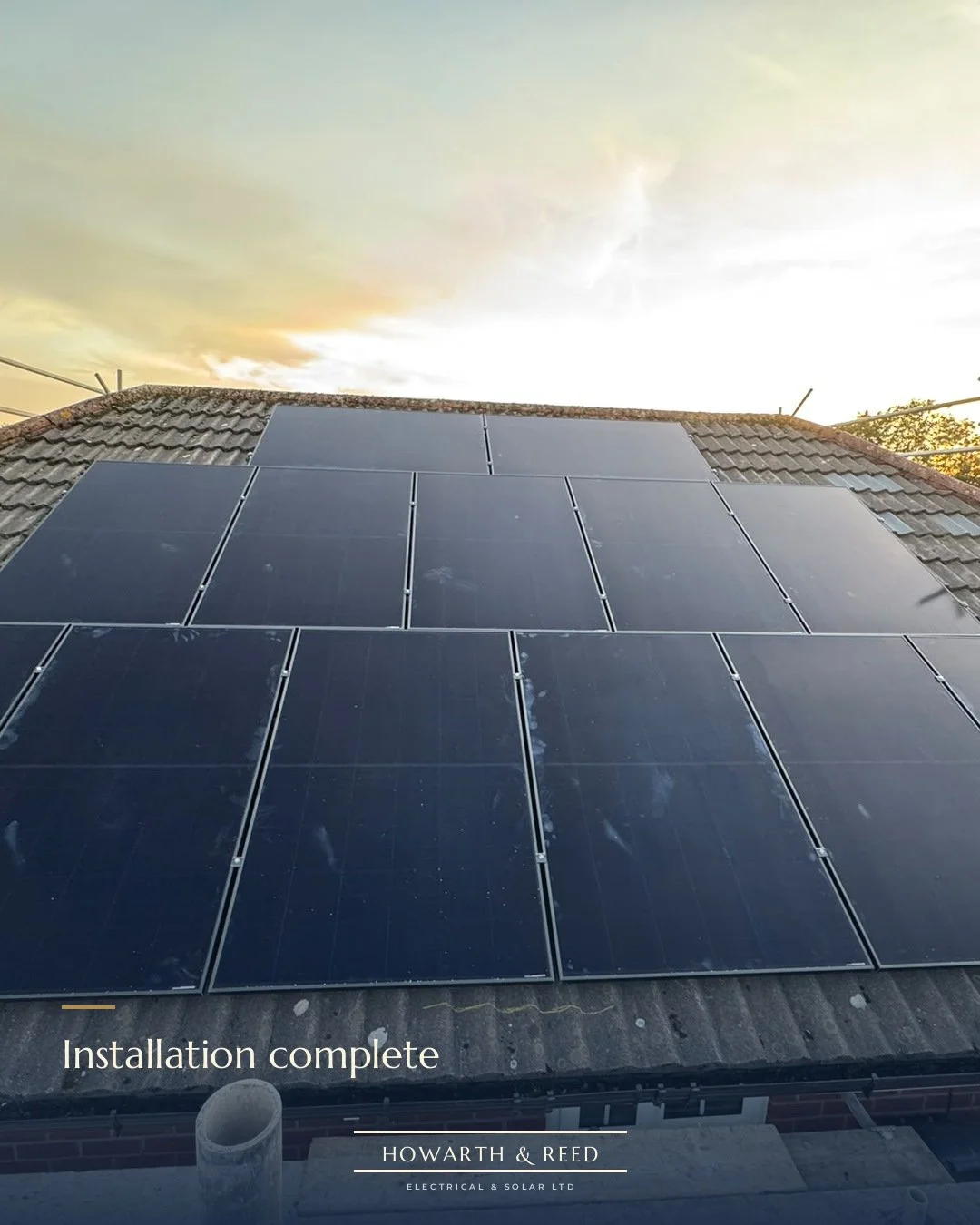 Installation complete ☀️

Another domestic solar array finished, with the last panels going on just as the sun went down. Scaffolding comes down next, and the system gets tested and explained to the customer before we call it done.

Every system we f