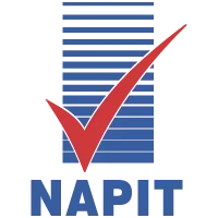 Logo of NAPIT with a blue building and a red check mark.