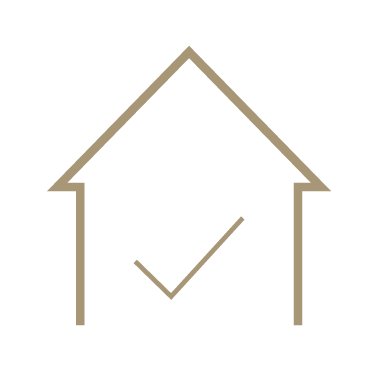 Outline of a house with a checkmark inside.