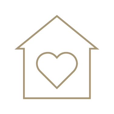 Outline of a house with a heart inside it.